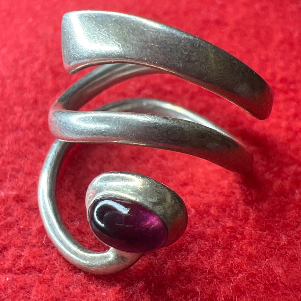 Vintage sterling silver DLD modernist freeform amethyst ring size 6 - Picture 5 of 10